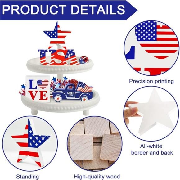 4-Piece Wooden Patriotic Decor Set – USA, LOVE, Star & Car Signs - Picture 5 of 7